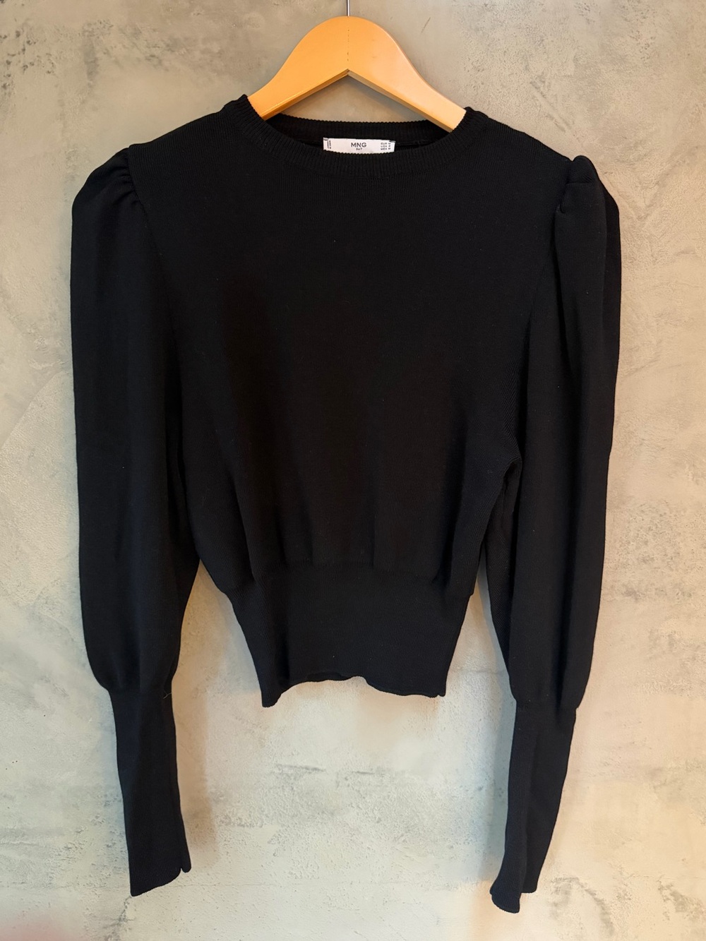 Mango Black Puff-Sleeve Knit Sweater